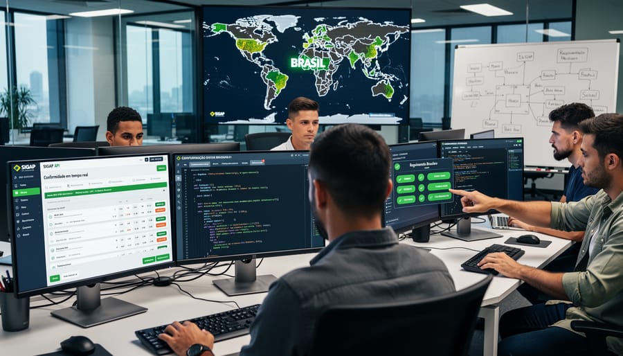 Developer hands coding API integration with technical documentation on screen